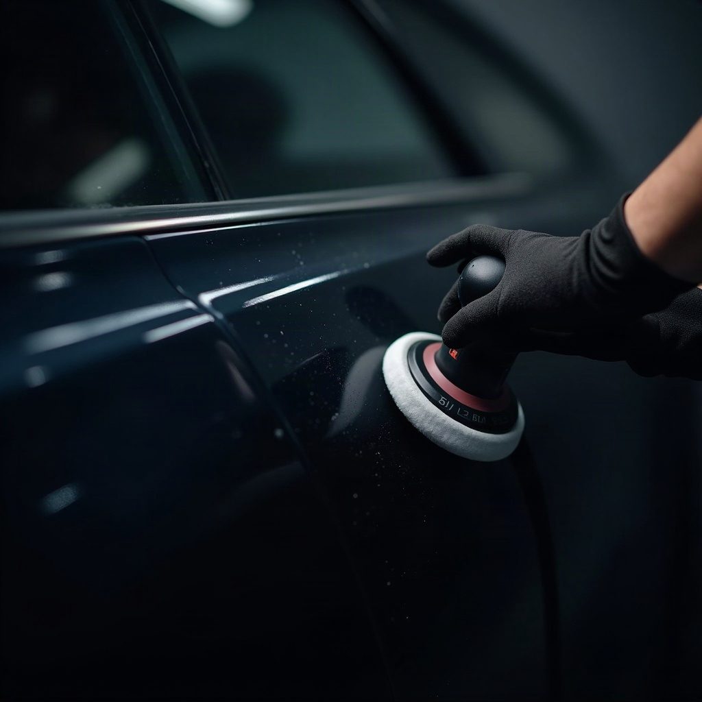 Machine polishing a glossy car panel